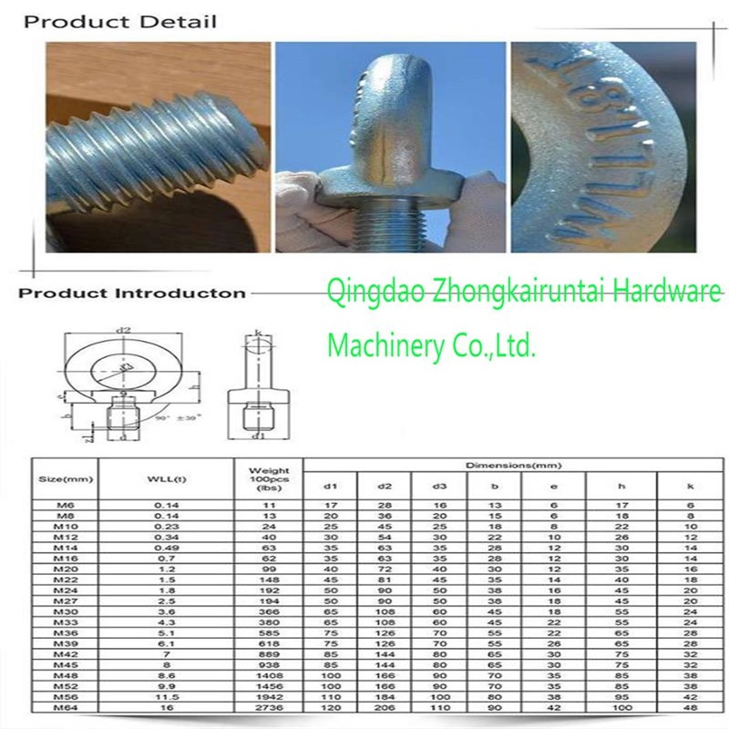 Professional Manufacture OEM Lifting Eye bolt for Marine hardware